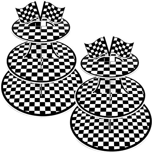 Hensych Cupcake Ständer mit 3 Etagen aus Karton, 2 Stück Rennauto Party Favors 3 stöckige Cupcake-Halter