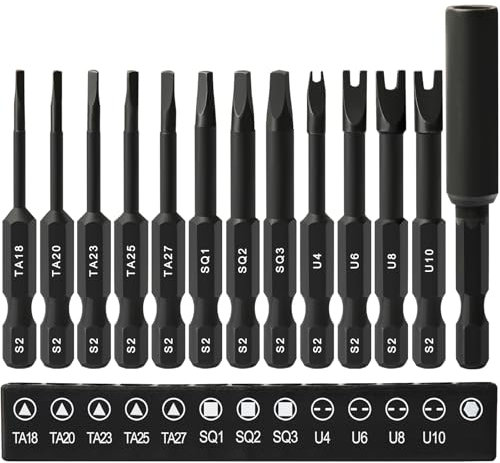 CYLBAQ Square Screwdriver Bits, Triangle U-Shaped Screwdriver Bit Set, 12Pcs S2 Steel 1/4” Hex Shank Magnetic Tamper Proof Security Square Triangular U Types Screwdriver Bits with Bit Extension Holder