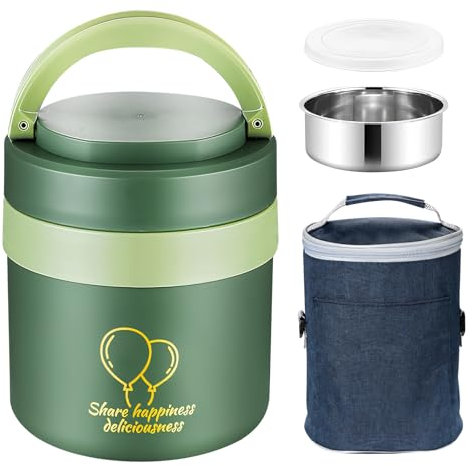 Nexoria Thermobehälter für Essen, 1500ml Thermoschüssel mit Deckel Edelstahl Warmhaltebehälter Thermobecher Essen Thermo Lunchbox Speisebehälter Essensbehälter für Essen Suppen (Grün)