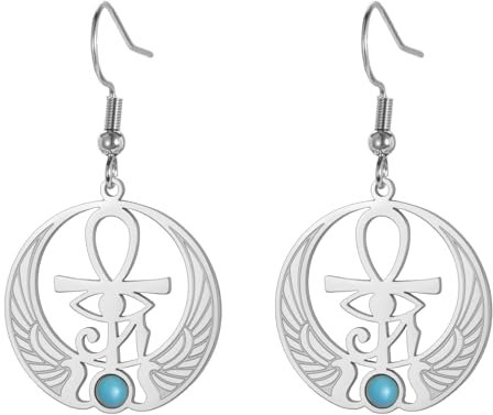 Ankh Kreuz Auge des Horus Edelstein Ohrringe Schlüssel des Lebens Skarabäus Ohrringe Ägyptische Göttin Isis Ohrringe Altägyptisches Schutzamulett Religiöser Schmuck für Frauen (silber)