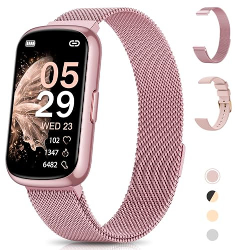 RUXINGX Montre Connectée Femme, 1.47 Bracelet Connectée, 24 Sports, 24H Fréquence Cardiaque, SpO2 Sommeil Fonction Féminine IP68 Étanche Smartwatch Podometre Trackers d'Activité pour Android iOS Rose
