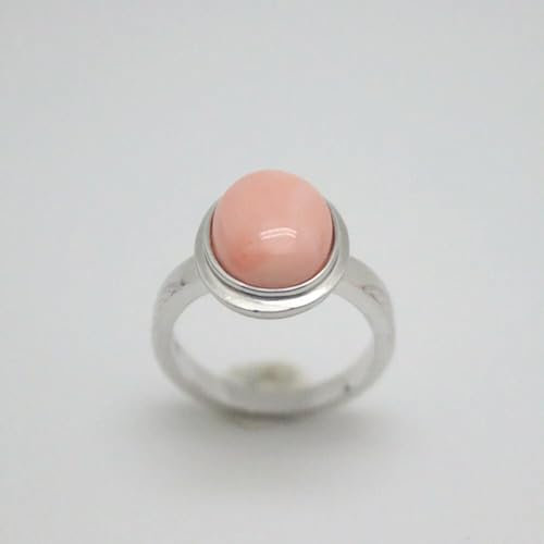 Anello Portafortuna Ovale in Corallo Rosa S925 in Vero Argento US6