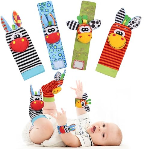 HAGOT Foot Finders & Wrist Rattles, Baby Rattle Toy Animal Wrist Rattle Soft Bell Strap Development Toy Gift for 0-12 Month Babies Boy Girl
