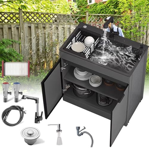 MMleYN 60x45x83.5cm Edelstahlspüle Mit Kabinett Gewer Bliche Stehende SpüLe Mit Wasserhahn Armatur Tragbare SpüLe Für Garage Garten Industrie Miniküche(65x45x83.5cm)