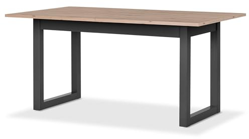 KHG Esstisch AST-Eiche ausziehbar 160-200cm, moderner Esszimmertisch für bis zu 10 Personen, Tischplatte Eiche & Kufen-Gestell Anthrazit in Holzwerkstoff foliert, 100kg belastbar