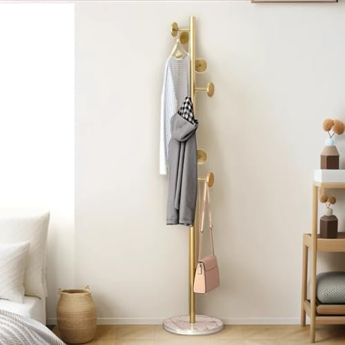 YENTAKE Kleiderständer, Garderobenständer aus Metall, Freistehender Jacket Hanger Stand mit 7 Haken, Elegantes Golden Design Jackenständer, Garderobe für Schlafzimmer Wohnzimmer