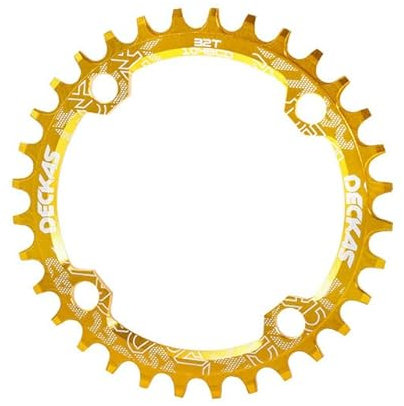 QIUSHIBO Kettenblatt BCD 104 34T 36T 38T rund schmal breit 104BCD 34 32 Zähne MTB Fahrrad Kettenblatt Single Speed ​​Aluminium 12V 11V Kettenblatt 38 ZäHne(34T,Gold)