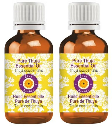 Deve Herbes Pure Thuja Essential Oil (Thuja occidentalis) Steam Distilled (Pack of Two) 10ml X 2 (0.66 oz)