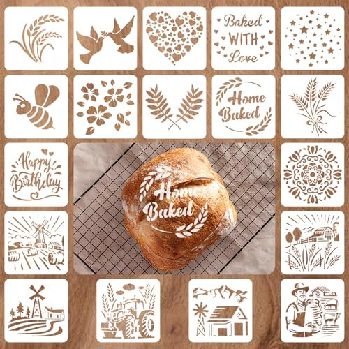18 Stück Schablone für Brot, Backschablonen-Set, Artisan Brotschablonen, Brot Schablonen zum Dekorieren, Schablonen für Brot, Kuchen, Kaffee, Torte oder Kekse (15 X 15cm+13 X 13cm)