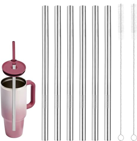 BOXOB 6pcs Reusable Stainless Steel Straws, Stainless Steel Straw Compatible with Hydroflask Travel Tumbler 40 oz Water Bottle Accessories for Hydro Flask 40oz with 2 Cleaner Brushes