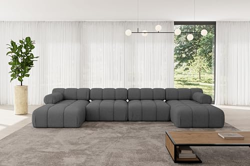 ALTDECOR Modulares Sofa Ecksofa in U-Form Corner modular Sofa Eckcouch Couch Wohnlandschaft Cauchsofa Polstersofa Tesso-U2-380x160x70 cm Grau