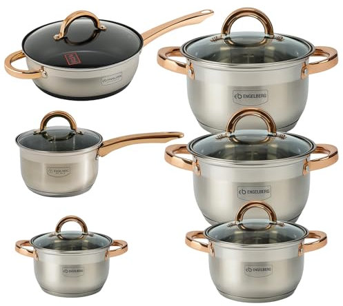 Edelstahl Kochtopf Set 12-teilig mit Glasdeckel – Induktionsgeeignetes Topfset – Spülmaschinenfest & hitzebeständige Griffe – Hochwertiges Kochgeschirr für alle Herdarten inkl. Induktion