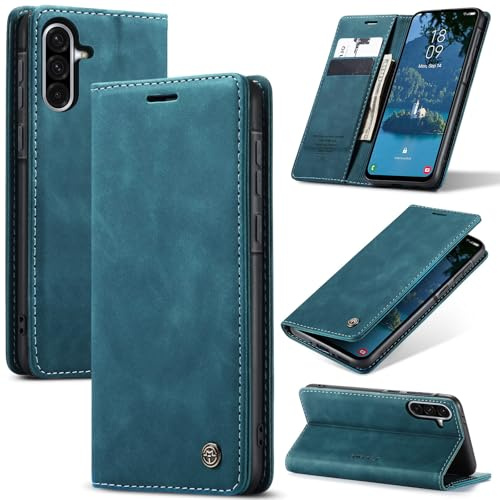Samokor Coque pour Samsung Galaxy A34 5G Étui Rabat Cuir Housse | Etui Flip Case Antichoc,Magnétique,Fentes Cartes,Pochette Portefeuille Support Protection pour Samsung Galaxy A34,Bleu Vert