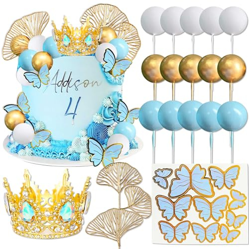 Blau Bälle Kuchentopper Prinzessin Kuchendeko Diadem Krone Geburtstagdeko | Blau Bälle Kuchentopper Prinzessin Kuchendekoration Diadem Krone Geburtstagdeko für Geburtstag Partyartikel