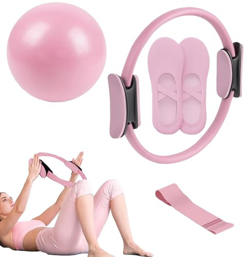 Bagiaope Pilates Essential Kit | Pilates Set Für Zuhause Frauen | Portable Fitness Equipment Mit Pilatess Ring, Langen Widerstandsbändern, Ball Und Griffsocken, für Fitnessstudio, Yoga
