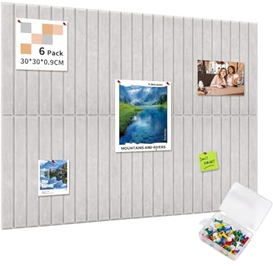 AsmeSonic Tableau Liège Adhésif 90x60cm, 6 Panneaux Argent avec 35 Épingles | Décoratifs en Liège 30x30cm, Tableau Photo, Tableau d'Affichage pour Bureau Cuisine, Décoration Murale Photos Mémos