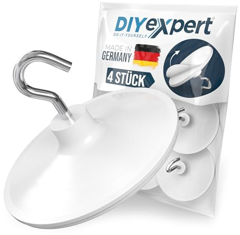 DIYexpert Deckenhaken selbstklebend | Made in Germany | [Mit Haken] [4 Stück] | Klebehaken für die Decke extra stark | Wandhaken ohne Bohren