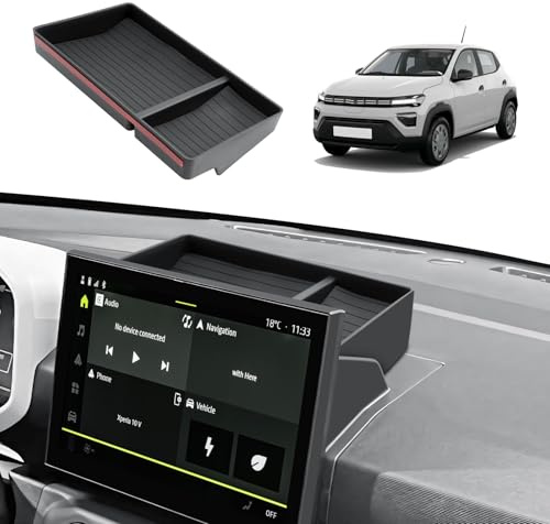ECOZEN Mittelkonsole Organizer Dacia Spring Electric EV 2025 2026 Mittelkonsole Versteckte Aufbewahrungsbox mit Anti-Rutsch-Pad Hinter dem Bildschirm(10,1 Zoll Touchscreen) Dacia Spring Zubehör