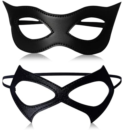 IHLOOTD Masque Chat Femme Noir en Cuir, Demi Masque Yeux de Chat, Masque de Mascarade, Accessoire Costume Chat pour Halloween, Carnaval, Cosplay