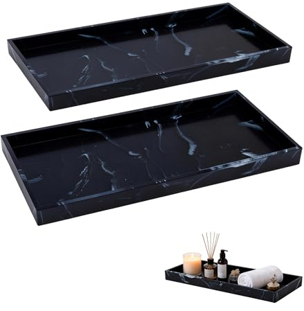 2 Stück Tablett Marmor Schwarzer aus Silikon 20 × 10 × 2cm | Badezimmer Tablett Schwarzer, Rutschfest und Praktisch für Seife, Küchenspüle, Badezimmer