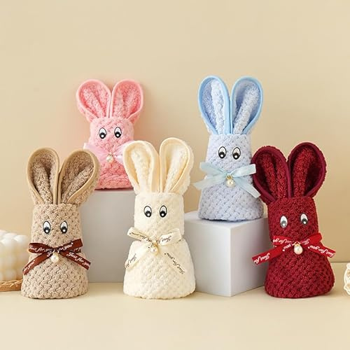 Generisch Süßes Hasen-Handtuch aus Flauschstoff, 40x30 cm - Frühlingsgeschenk & Deko, Für Kinder & Feiern (5stück)