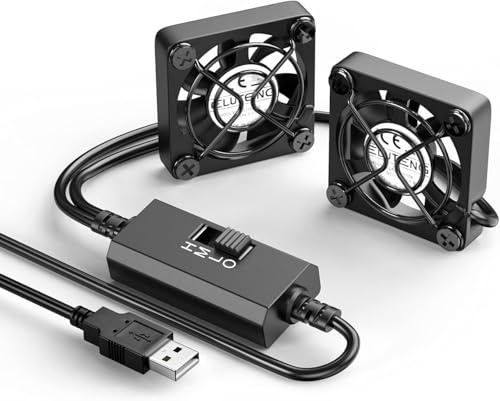 ELUTENG Dual 40mm USB Fan 5V with 3 Speed Control 5500 RPM | 2 in 1 Mini PC Fans Computer Cooling Fan with Metal Grill for Laptop/TV Box/AV Cabinet/PS4/PS5/Router Black
