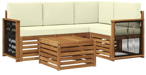 vidaXL Outdoor-Sofagarnitur 5 pcs Natur und Creme 59 x 59 x 37 cm, Moderner Garten-Sofaset, Coole Terrassenmöbel, zeitgemäße Lounge, modulares Design, Akazien-Elemente