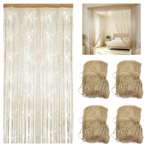Fadenvorhang Türvorhang Fensterdekoration 100x200cm Raumteiler Dekoration | 4 Stück Fadenvorhang Insektenschutz für Türen & Fenster, Terrasse, Schlafzimmer, Hochzeit, Party Deko