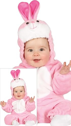 FIESTAS GUIRCA | Baby Hasen Kostüm - Kapuze, Schwanz und Overall - Tierkostüme für Karneval, Halloween und Kostümpartys - Ideal für Unisex Babys - Rosa und Weiß
