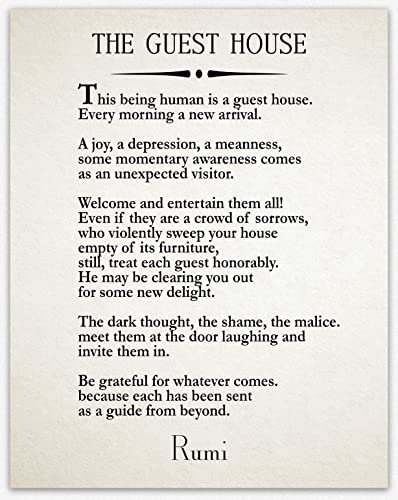 Rumi Quote The Guest House Poem by Rumi Inspiring Poem Guest House Decor Guest House Wall Art Poetry Sign Poetry Wall Art Poem Decor (29.7cm x 41.9cm (A3), Ivory)