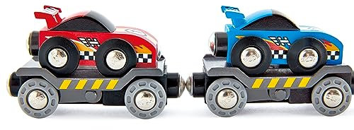 Jouet Hape Petit Train de Transport de Voiture de Course pour Circuit Train Bois - Jeu pour Enfant dès 3 Ans - Compatible avec Les Circuits de Marques Traditionnelles