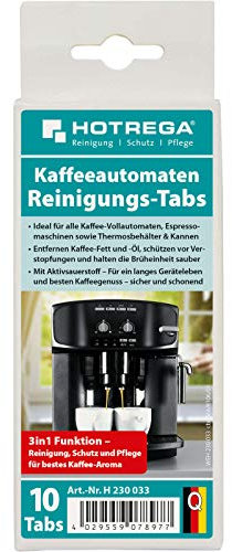 HOTREGA Reinigungstabletten für Kaffeevollautomaten & Kaffeemaschinen 10 Tabs | 3in1 Reiniger, Entkalker, Schutz | Für Siemens, Miele, Phillips uvm.