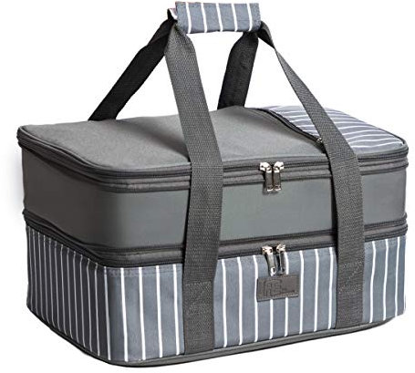 Fun Elements Casserole Carrier, Expandable Insulated Casserole Carriers for Hot or Cold Food, Lasagna Lugger for Parties, Fits 9 x 13 Baking Dish, Grey