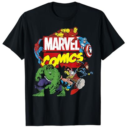 Marvel Comics Avengers Group Shot Around Logo Poster T-Shirt