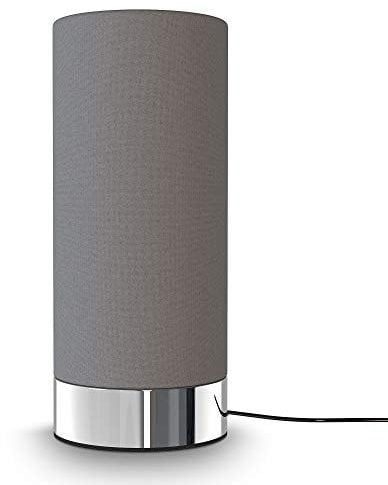 B.K.Licht - Nachttischlampe mit Touch, Dimmbar, E14 Fassung, Zylinder Stoffschirm, Tischlampe, Lampe, Nachttischleuchte, Tischleuchte, Bürolampe, Leselampe, Leselicht, 24,4x11 cm (DxH), Chrom-grau