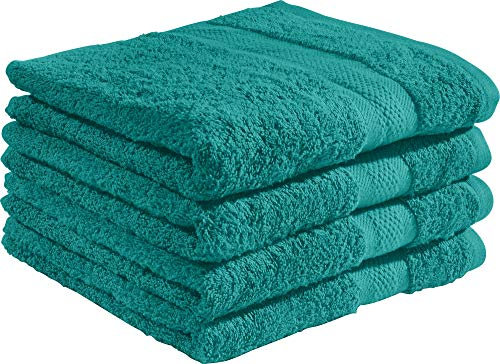 REDBEST Duschtuchset, Frottierset 4er-Pack Chicago smaragdgrün Größe 70x140 cm - saugstark, strapazierfähig, ideal für Reisen, Sport (weitere Farben)