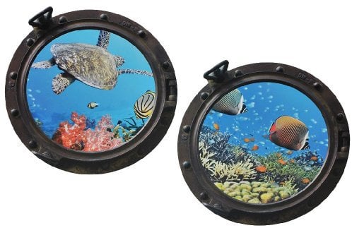 alles-meine.de GmbH 2 TLG. XL Set: Wandtattoo/Sticker - Bullauge - Fenster im Schiff Korallen Riff Fische - Wandsticker Aufkleber Flugzeug Wandaufkleber Badezimmer Fische Koral..
