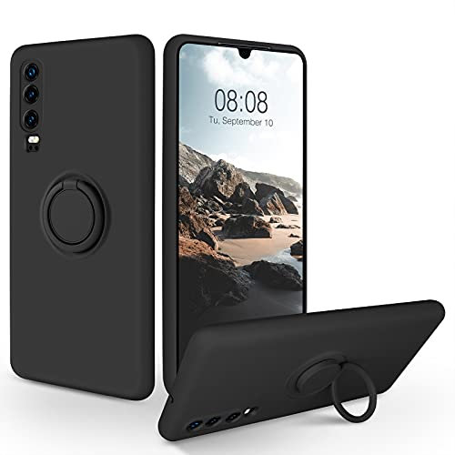 SouliGo Huawei P30 Hülle, Huawei P30 Hülle Silikon Handyhülle mit 360 Grad Ring Halter Ständer Stabil Kratzfest Handyhülle für Huawei P30 Schwarz