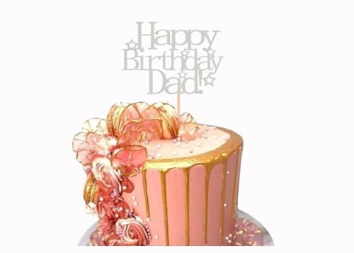Tortenaufsatz Happy Birthday Dad, glitzernd, Karton, Partydekoration, Kuchendekoration (Silber)