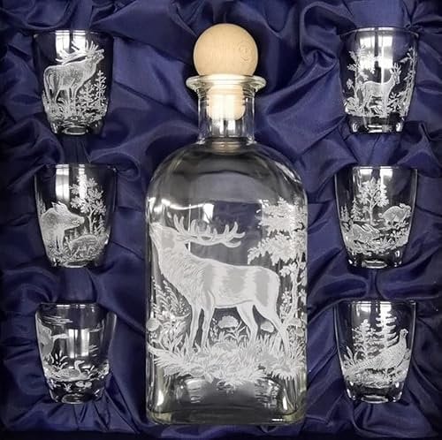 GTK - Geweihe & Trophäen KRUMHOLZ - Lot de 7 verres à liqueur avec carafe - Décoration de chasse - Dans un carton cadeau