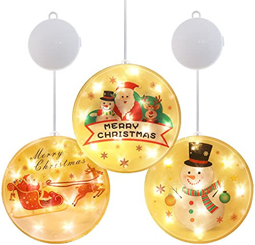 3 Stücke weihnachtsfenster hängelampe,Weihnachtsstartlichter HäNgendes Fensterlicht Mit Saugnapf, Batteriebetrieben Saugnapf Weihnachten, FüR Raum Fenster Dekorationen KüChengarten BüRoparty(B)