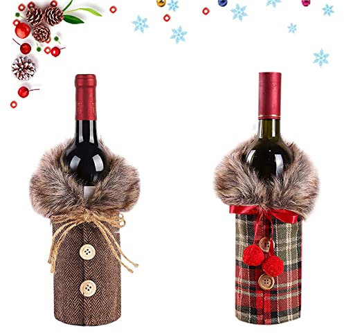 Noël Bouteille de Vin Housse, 2 Pcs Couverture Bouteille de Vin de Noël, Noël Décoration Sacs pour Bouteilles, Sacs a Cadeau de Vin de Noël, pour Habiller Bouteille de Vin pour Décoration Cadeau (A)