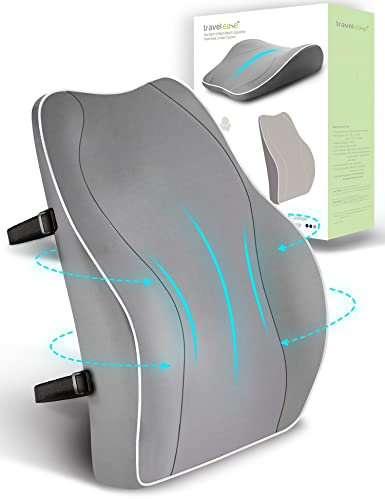 Travel Ease Ergonomisches RückenKissen aus Memory Foam, Lendenkissen für Bürostuhl, Schreibtischstuhl, mit Antistatischem, hautfreundlichem Bezug und für eine Bequeme Sitzhaltung (Grau)
