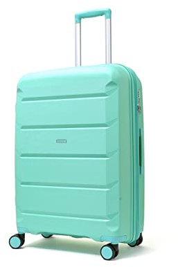 Rock Tulum Medium 63/71L Expandable Hard Shell Suitcase - Turquoise | Lightweight & Durable - Telescopic Handle - Impact-Resistant - 8 Smooth Wheels - TSA Lock - 66x46x27/30cm - 4.2kg Weight