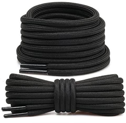 Stepace 2 Paires Lacets Ronds 4,5 mm Lacets Renforcés et Résistants pour Bottines, Chaussures de Randonnée, Chaussures de Travail, Chaussures de Marche Black 100