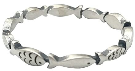 Ayoiow Ringe Sterling Silber Damen, Damenring Breit Fisch Ring Silber Ring Größe 70 (22.3)