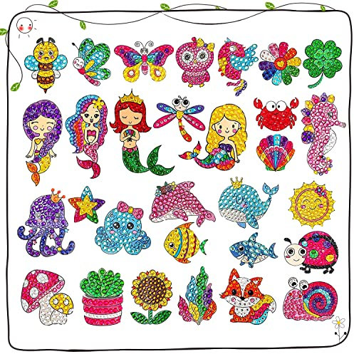 UGBO Diamond Painting Kinder Einhorn meerjungfrau Diy Diamant Painting Bilder Sticker Set 5D Malerei Diamontpating Aufkleber Mosaik Klebebilder für Kinder ab 4 Anfänger Kunst Handwerk (30 Stücke)