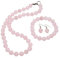 TreasureBay Womens Handmade Beaded Gemstone Necklace Bracelet Earrings Set - 10mm Natural Multicolour, Black, Green, Deep Rose Agate Necklace Set For Women (Rose Quartz)