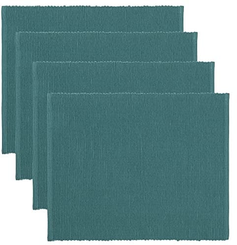 LINUM Uni 4-er Pack Tischsets 35x46 cm, 100% Gerippte Baumwolle, Abwaschbar, Dunkles Grautürkis