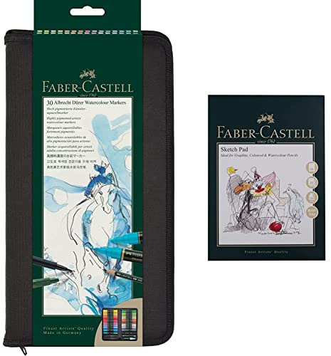 Faber-Castell 160316 Aquarellmarker Albrecht Dürer 30er Zipper-Etui & Art & Graphic Skizzenblock, A4 160 g/m² Block mit 40 Blatt